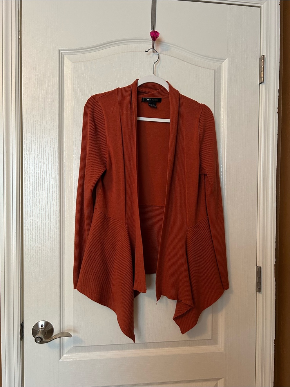 89th & Madison Open-Front Draped Cardigan - Rust Orange